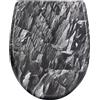 WOLTU Tavoletta WC Ammortizzata, Copriwater Ovale, Asse WC con Cerniere Regolabili, Sedile WC con Paracolpi, in Duroplast, Antracite con Motivi Roccia