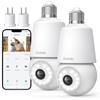 Codnida Telecamera Lampadina WiFi Esterno per E27 Portalampada, 2K PTZ Videocamera di Sorveglianza con Allarme Sonoro e Luminoso, Tracciamento del Movimento, visione notturna a colori, 2PCS