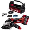 Einhell Smerigliatrice angolare a batteria TE-AG 18/115 Li Kit | PXC | 18 V | Ø 115 mm | Profondità di taglio 28 mm | Disco da taglio + disco abrasivo | Batteria da 4,0 Ah + caricabatterie