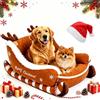 Gienslru Christmas Sleigh Dog Bed, Plush Washable Nest for Cats & Dogs (Brown,S) | Warm Sleeping Comfort, Supportive Nest Structure, Winter Indoor Use, Festive Pet Retreat, Non-Slip Base