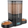 HoneyGuaridan 5L Distributore Automatico Cibo Gatti con Timer 2 Ciotole | Programmabile dispenser crocchette gatto, 2 ciotole in acciaio inox 304, 1-6 pasti/giorno, 1-24 porzioni/pasto, freschezza