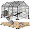 GarveeHome Gabbia Tank per criceto a 3 livelli con fondo in vetro temperato profondo 7 - 58 x 54 x 38 cm - Ruota silenziosa + casetta + biberon + ciotola - per criceto siriano/nano, Gerbille, topo
