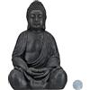 Relaxdays Statua del Buddha Seduto XL, 50 cm, Feng Shui, per Esterni, Decorativa, Grigio Scuro