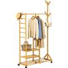 Relaxdays portaabiti con rotelle in bambù, 4 Ripiani, Naturale | attaccapanni per ingresso, HxLxP: 176 x 100 x 38 cm