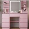 TRIUMPHKEY Toeletta da Trucco con Luci LED,Postazione Trucco,Toletta con Specchio,Tavolo da Trucco on 4 Ripiani,7 Cassetti e 3 Scomparti Aperti,Moderna (Rosa)