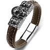 Aeici Bracciali in Acciaio per Uomo, Bracciali in Cuoio Bracciale Uomo Bracciale Intrecciato con Testa di Teschio