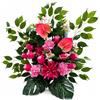 DRW Centro di fiori artificiali rosa fucsia, 70 x 30 x 70 cm | Per chiese, cimiteri e celebrazioni, con dalie, boccioli, ortensie, anturio