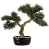 DRW Pianta artificiale di un bonsai di un pino in PE e PVC con vaso in verde e marrone, 36 x 22 x 34 cm