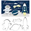 ScrapCooking 2084-4 Stampi per Biscotti Spaziali - in acciaio inox, astronauta, stella cadente, razzo, pianeta, stampi piccoli dolci, accessori per pasticceria compleanno