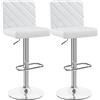 Yaheetech Set 2 Sgabelli Bar Alti Cucina Moderni in Similpelle Bianchi | Finta Pelle, Poggiapiedi Metallo Da Penisola, Schienale, Girevole a 360°, Altezza Regolabile, per Cucina Bar Ristorante