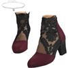 Generic Stivaletti da donna in pizzo floreale, alla moda, con ricamo floreale, in pelle scamosciata, tacco alto impilato, scarpe da sposa con cerniera posteriore