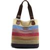 CORIOS Retrò Borsa a Mano Borse da Donna in Tela Casuale Borse a Spalla Borse Tote a Righe Multicolori Borse a Tracolla per Lavoro Scuola Shopping Viaggio Uso Quotidiano Multicolor