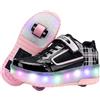 HUSKSWARE Ragazzi Ragazze Scarpe da Skateboard con 2 Ruote Automatiche, Pattini a rotelle per Bambini con Doppie Ruote, Scarpe da Fitness per Esterno Sneakers, Nero-Rosa, Nero-Bianco, 31-39 EU