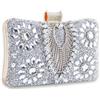 CORIOS Borsetta da Sera con Strass da Donna Pochette Piccolo con Catena Elegante Borsa a Spalla Borsa a Tracolla Gorgeous Borse Messenger Retro Clutch per Ballo Cerimonia Cocktail Festa Argento