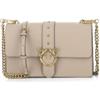 Pinko Love One Classic Small Borsa a Tracolla Beige in Pelle | 27 x 16.5 x 7 cm, Tracolla Regolabile, Chiusura a Patta, 2 Scomparti, Hardware Dorato