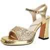 TNMIUH Sandali Donna con Tacco Alto Oro Argento Glitter, Scarpe con Plateau e Tacco Largo, Décolleté Brillanti per Matrimonio Cerimonia Festa, Cinturino alla Caviglia