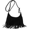 CORIOS Borsa a Spalla a Tracolla con Frange da Donna Borsa Messenger in Pelle Scamosciata Hippie Occidentale Borsa a Mano Ascellare Retro Elegante Tote per Lavoro Shopping Viaggio Nero