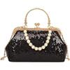 CORIOS Borsetta da Sera con Paillettes Donna Clutch con Perline Pochette Piccolo con Catena Elegante Borsa a Spalla Borsa Sposa Borsa a Tracolla Retro Borse Messenger per Ballo Cocktail Festa Nero