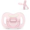 Suavinex, ciuccio interamente in silicone, neonato 0/6 mesi e neonato, rosa | Brilla al buio, ideale per la notte, tettina fisiologica SX Pro, simmetrica, piatta e flessibile, rispetta lo sviluppo orale