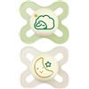MAM Original Start Night Succhietto 0-2 mesi, Set da 2 ciucci, Neutro | Si illumina al buio, Con porta ciuccio sterilizzatore, Tettarella ortodontica in caucciù naturale, Senza BPA/BPS