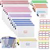 WOOWAIR 21 Pezzi Buste Plastica Zip, Borse di File A4 A5 A6 B4 B5 B6 B8 Bills Sacchetto Impermeabile, trasparenti Cartelline con 2 Etichette Adesive per documenti, ricevute, cosmetici, scolastico