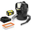 Kärcher Aspiracenere a Batteria 18 V AD 2 Battery Set, Inclusa Batteria da 18 V/2,5 Ah e Caricabatterie Rapido, Ignifugo, Tubo di Aspirazione, Contenitore da 14 l, Potenza 230 W