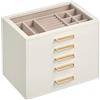 SONGMICS Portagioie con Coperchio in Vetro, a 5 Cassetti | Organizer per Gioielli, 24 x 17,2 x 18,4 cm, Bianco Crema e Marrone Cammello, Idea Regalo, Collezione GLORIBEL JBC205WD01