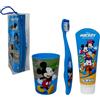 CARTOON Set accessori per la cura dell'igiene orale per bambini Topolino Disney 4 pezzi spazzolino manuale dentifricio bicchiere pochette
