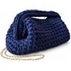 DUST/ROSE Borsa Clutch all'Uncinetto in Lycra Blu, 26x16x15 cm, Fatta a Mano in Italia, con Catena Dorata Removibile da 1 Metro