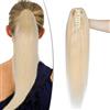 SEGO Coda Capelli Veri Liscia Extension Clip Pinza Cavallo Ponytail Naturale Remy Human Hair Umani Lisci 40cm Fascia Unica 105g - # Biondo Chiarissimo