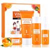 Chenzvora 4 Pezzi Set skincare vitamina C viso illuminante idratante, Kit bellezza vitamina C pelle opaca che migliora l'elasticità cutanea, ideale per la routine quotidiana e regali per donna