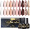 INPING Smalto Semipermante Per Unghie Nudo, 10 Colori Nudo Naturale Raccolta Set Di Smalti UV Per Unghie Albicocca Rosa Data Marrone Scuro Glitter Vernicie Gel Lunga Durata per Francese Manicure