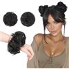 FESHFEN Mini Chignon per capelli Doppio Posticci per Donna, 2 Pezzi Nero | Chignon Finto Capelli Sintetici Resistenti al Calore, Volume Istantaneo per Feste Uso Quotidiano, Nero Naturale
