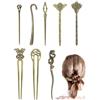 DAFNE 8 Pezzi Bastoncini Capelli Cinesi, Forcina Cinese Vintage, Bacchette in Metallo per Capelli in Bronzo con Strass Diamantati Accessori per Capelli per Capelli Decorativi Acconciatura Fissa
