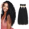 Salharer Ciocche di capelli veri da cucire, ricci e ondulati, doppia trama, 3 ciocche da 50 g/per capelli Remy, colore nero naturale #1B, per donna, 50 cm, 50 cm