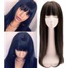 LXUE Topper per capelli lisci lunghi 65 cm con frangia clip in parrucca, per donne nere, nero 130 g