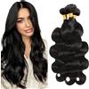 Salharer Ciocche di capelli veri da cucire, 3 ciocche da 50 g/per capelli Remy, colore nero naturale #1B, colore nero naturale, per donna, 55,8 cm, 55,9 cm
