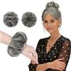 FESHFEN Mini Chignon per capelli Doppio Posticci per Donna, 2 Pezzi Grigio | Chignon Finto Capelli Sintetici Resistenti al Calore, Volume Istantaneo per Feste Uso Quotidiano, Nero Grigio e Punte Bianche