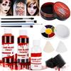 ZQEJEFD Halloween Sangue Finto Make up Set, 13 PCS Sangue Finto Kit | con Sangue Finto Scuro +Sangue Fresco Artificiale +Gel di Sangue Finto +Lattice Liquido +6 Colori di Trucco +Sponge +Spazzola
