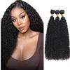 Salharer Ciocche di capelli veri da cucire, ricci e ondulati, doppia trama, 3 ciocche da 50 g/per capelli Remy, colore nero naturale #1B, da donna, 45, 45, 45 cm