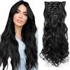 BKEPDY Extension Capelli a Clip Sintetiche Posticci Lunga Ondulati Ricci e Voluminosi Invisibile Naturali Extension Clip Posticci Capelli per Donna 50 cm (Nero puro)