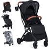 LIFEZEAL Passeggino Leggero per Bambini 0-3 Anni, Passeggino Pieghevole da Viaggio con Tettuccio, Poggiapiedi, Portabicchieri, Cestello Portaoggetti, Copertura Antipioggia, fino a 15kg (Nero)