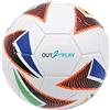 OUT2PLAY Pallone da calcio, motivo geometrico multicolore, bianco con accenti viola e arancione