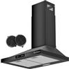 Karinear Cappa Aspirante 60 cm, A++ Cappa Cucina da 380 m3/h con LED, 51-57 dB, Pulsante Meccanico Control, Ricircolo (Carbone Attivo) e Scarico, Basso Impatto Energetico, 3 Livelli, Acciaio Inox