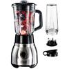 Russell Hobbs Frullatore elettrico, 600W, Tritatutto 2 velocità, Blender e borraccia, Funzione pulse, Contenitore in vetro 1.5L, lavabile in lavastoviglie, 4 Lame acciaio inox, 23821-56