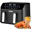 YASHE Friggitrice ad Aria Doppio Cestello, 9L XXL Capacità Friggitrice Aria con 2 Cestelli Separati, 8 in 1 Programmi di Cottura, Touchscreen LED, Cottura Sana, Veloce e Versatile Air Fryer