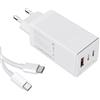 RUPA Caricatore USB C da 65 W GaN, Caricatore Rapido PPS 3 Porte, Caricatore da Parete 2C 1A per MacBook/Pro/Air, Ipadpro, Galaxy S22/S21, HP Spectre, Xiaomi, Huawei - Bianco