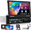 VECHTEL Autoradio 1 DIN Carplay Android Auto Wireless con schermo da 7 pollici retrattile elettricamente,radio 1 DIN FM con Bluetooth 5.1 GPS/Navi,Mirror Link 2 USB/AUX/SD con telecamera posteriore