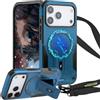 Ysnzaq Magnetica Cover per Apple iPhone 18 Pro /17 Pro DG Blu | Militare Rigido PC Resistente Antiurto Case con Supporto, Cordino, Outdoor Custodia per iPhone 18 Pro /17 Pro