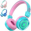 riyo Cuffie Bluetooth Bambini, Bluetooth 5.0 Cuffie Bambina wireless con LED 94dB Volume Limited Stereo Bambini Cuffie Over-Ear Pieghevole per Scuola, Viaggio, Tablet, PC